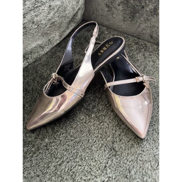 👻Guess Charm Gold Sling Back Flats 9 - Picture 2 of 8